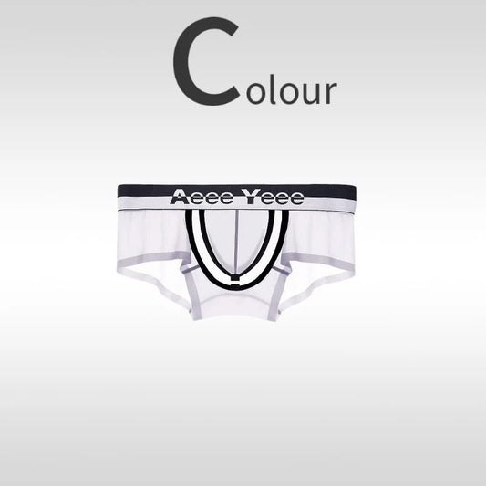 Open-top U-shaped convex large pouch with crotch-opening men's boxer pants, ice silk ultra-thin