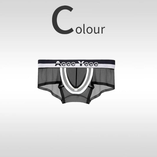 Open-top U-shaped convex large pouch with crotch-opening men's boxer pants, ice silk ultra-thin