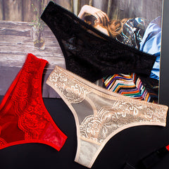 Men's Sheer Lace Mesh Low Rise Thong