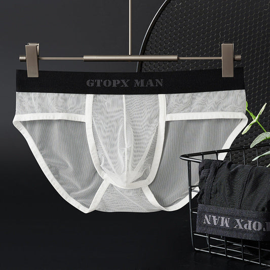Men's Ice Silk Transparent Mesh Low Waist Breathable Sexy Briefs