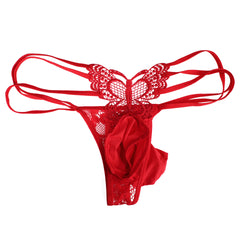 Men's Low Waist Sexy Butterfly Hollow Lace Sheer Thong