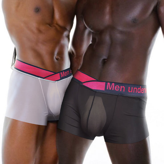 Men's Breathable Ice Silk Transparent Sexy Low Waist Stretch Boxer Briefs