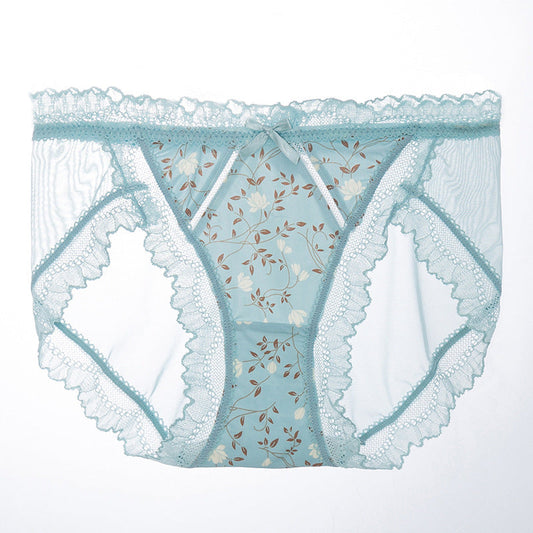 New Ice Silk Printed Lace Breathable Mesh Briefs