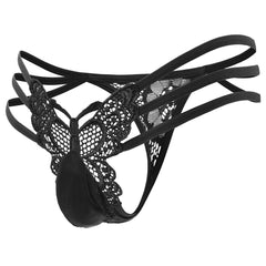 Men's Low Waist Sexy Butterfly Hollow Lace Sheer Thong