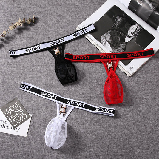 Men's Sexy Low Waist Transparent Mesh Breathable Thong