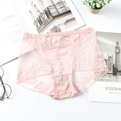 High-waisted Butt-lifting Seamless Transparent Lace Breathable Mesh Briefs