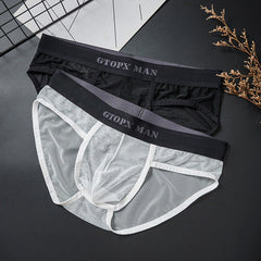 Men's Ice Silk Transparent Mesh Low Waist Breathable Sexy Briefs