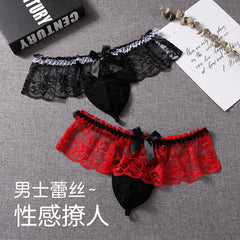 Men's Sexy Lace Mesh Transparent Thong