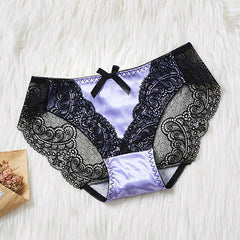 Sexy Satin Hollow Transparent Mesh Seamless Briefs