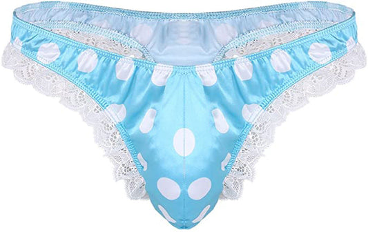 Men's Satin Polka Dot Lace Thong