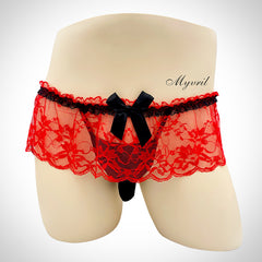 Men's Sexy Lace Mesh Transparent Thong