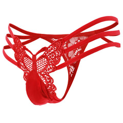 Men's Low Waist Sexy Butterfly Hollow Lace Sheer Thong